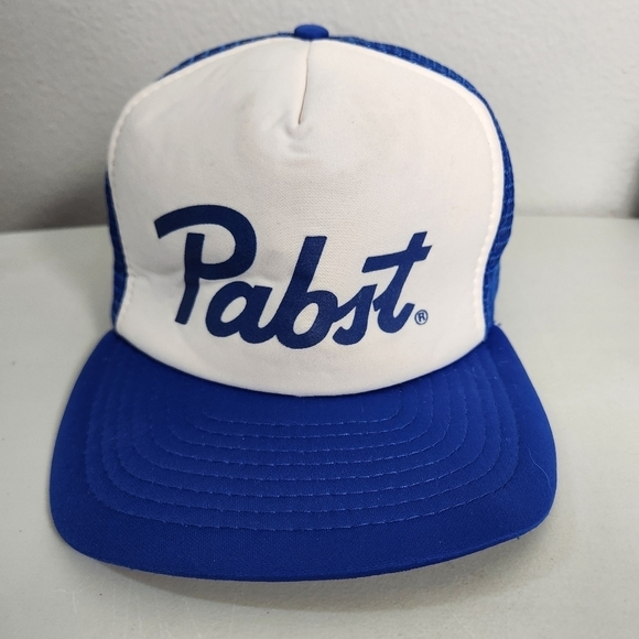 Vintage Pabst PBR Beer Blue and White Snapback Trucker Hat - Picture 1 of 9